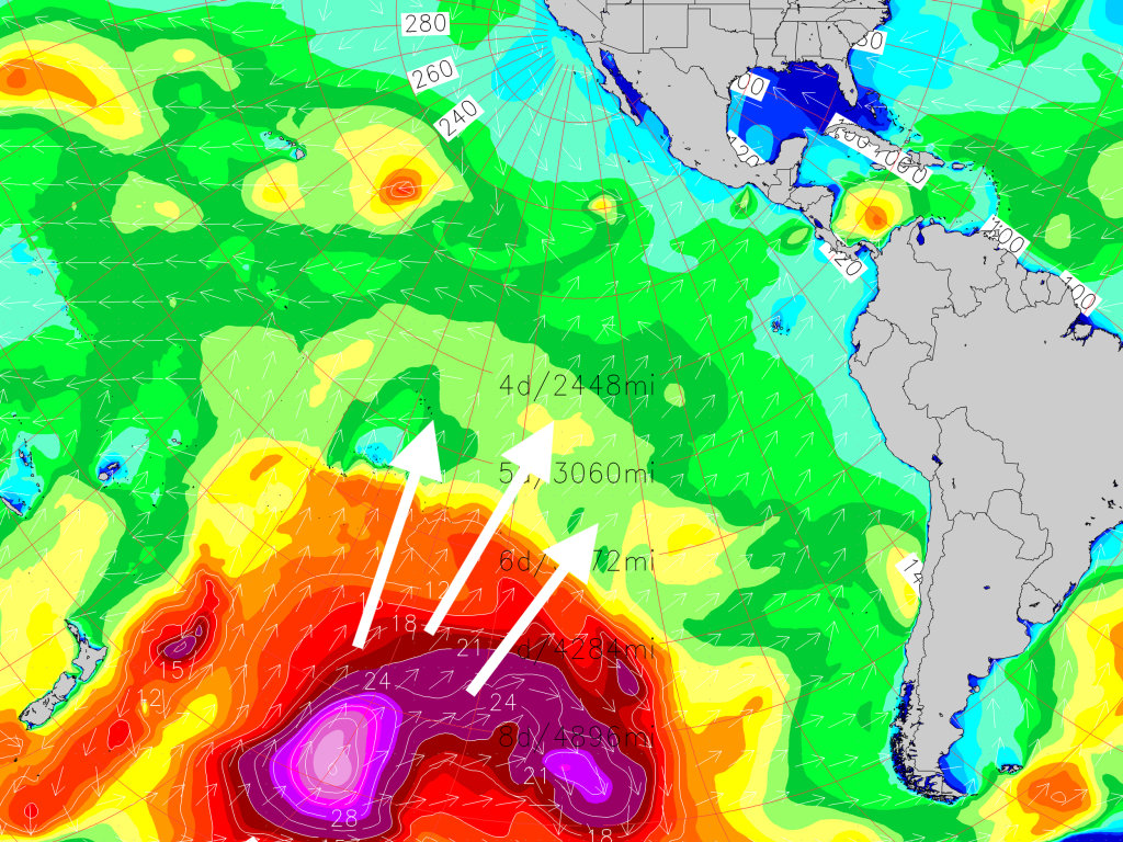 Go Time: South Pacific Swell Filling In, Central America to West Coast