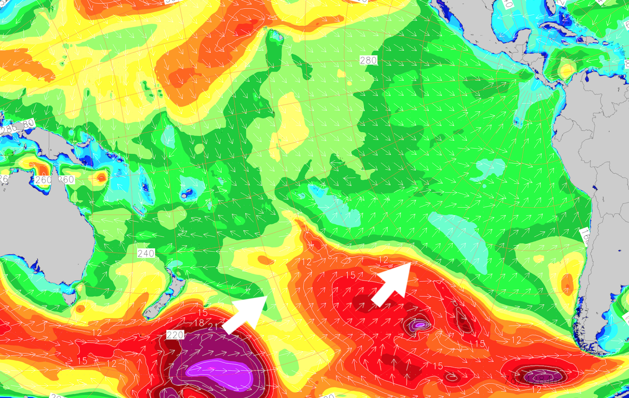 Surf forecast for the South Pacific