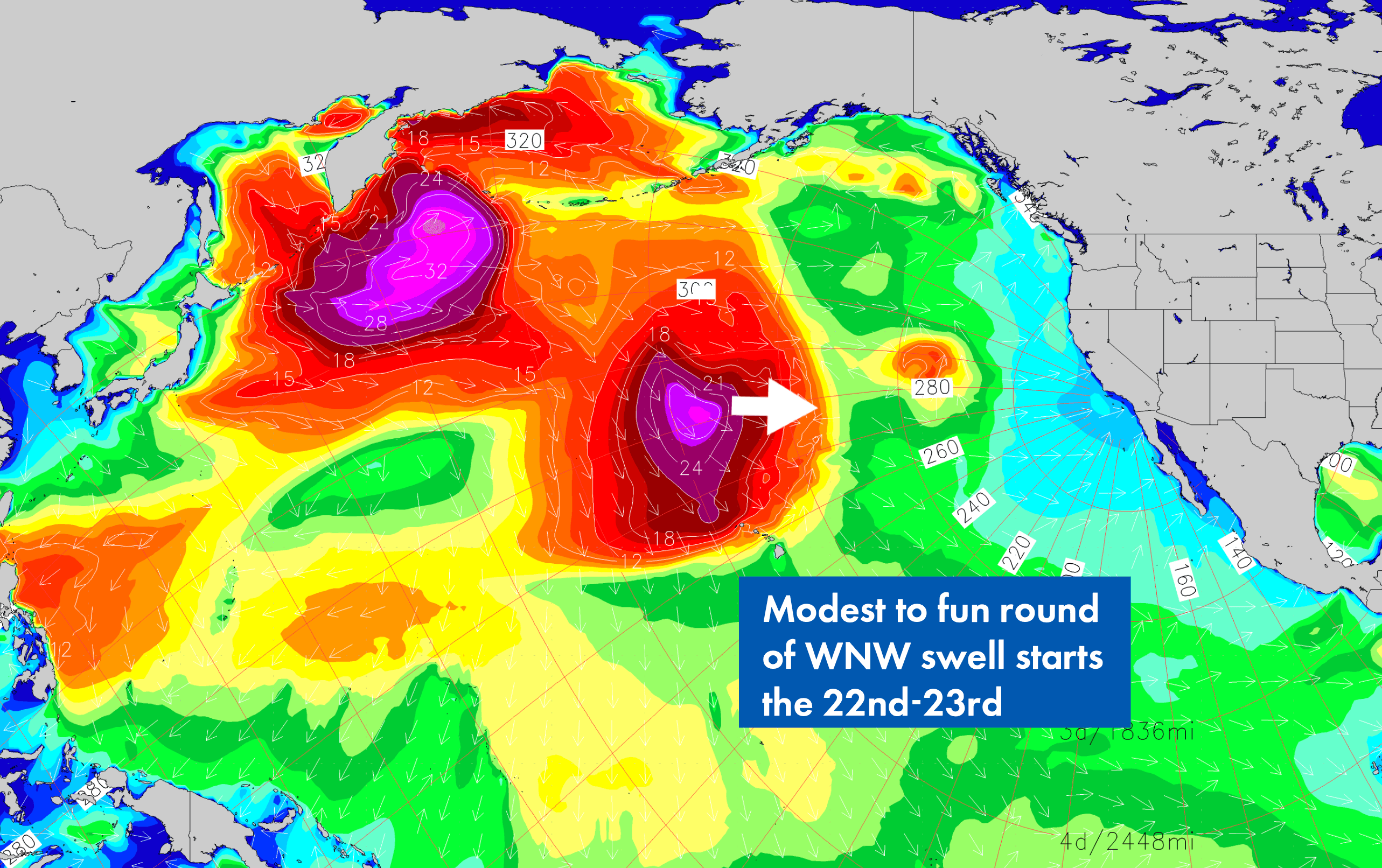 Saturday, December 24th Rising swell blend with 34′ waves at good